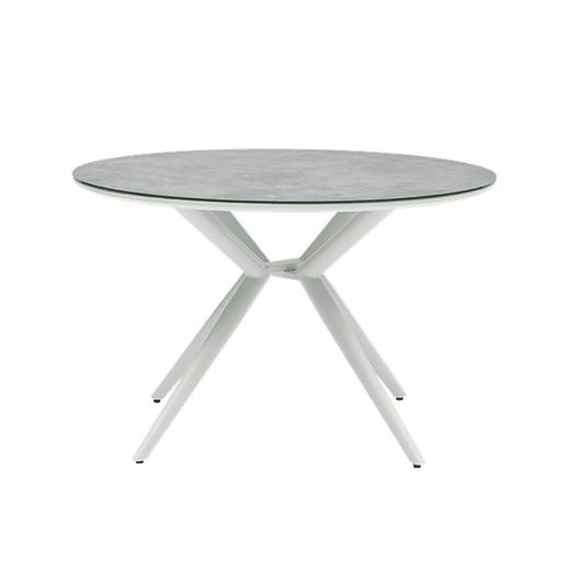 Runder Garten-Esstisch aus Aluminium und Keramikglas in Weiß und Hellgrau, 120 x 120 x 75 cm | Orick