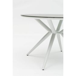 Runder Garten-Esstisch aus Aluminium und Keramikglas in Weiß und Hellgrau, 120 x 120 x 75 cm | Orick