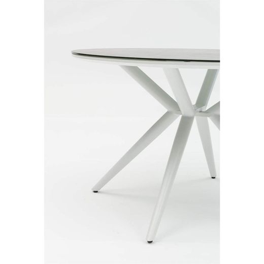 Runder Garten-Esstisch aus Aluminium und Keramikglas in Weiß und Hellgrau, 120 x 120 x 75 cm | Orick