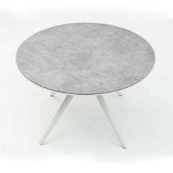 Runder Garten-Esstisch aus Aluminium und Keramikglas in Weiß und Hellgrau, 120 x 120 x 75 cm | Orick