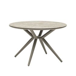 Havespisesæt med rundt bord lavet af aluminium, keramik og textilene i taupe | Orick