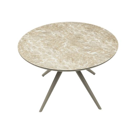 Havespisesæt med rundt bord lavet af aluminium, keramik og textilene i taupe | Orick
