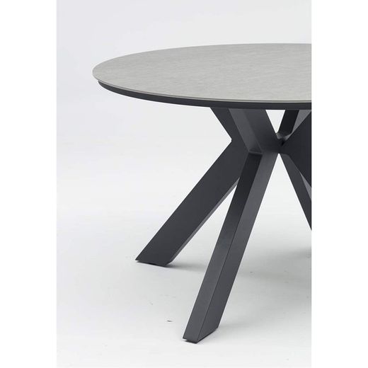 Round garden dining table made of aluminium and porcelain in anthracite and medium grey, 120 x 120 x 75 cm | Bais