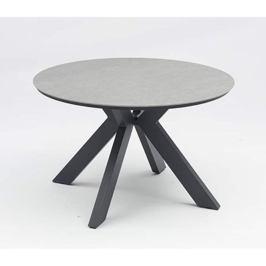 Round garden dining table made of aluminium and porcelain in anthracite and medium grey, 120 x 120 x 75 cm | Bais