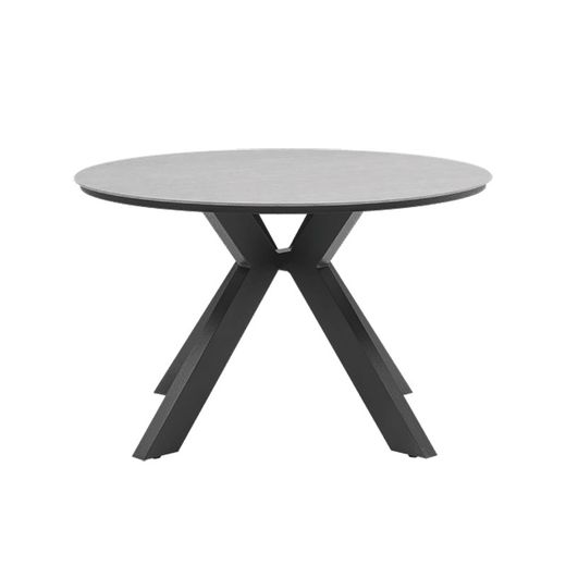 Round garden dining table made of aluminium and porcelain in anthracite and medium grey, 120 x 120 x 75 cm | Bais