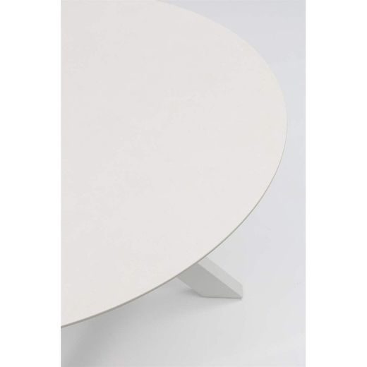 Round garden dining table made of aluminium and porcelain in white, 120 x 120 x 75 cm | Bais