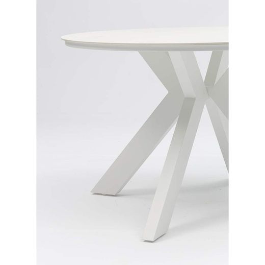 Round garden dining table made of aluminium and porcelain in white, 120 x 120 x 75 cm | Bais