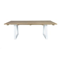 Table à manger de terrasse en bois de teck recyclé et acier naturel et blanc, 220 x 100 x 75 cm | Arlington