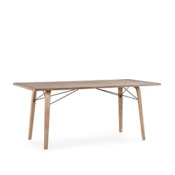 Rectangular wooden dining table in washed oak color, 180 x 90 x 76 cm | Lujan
