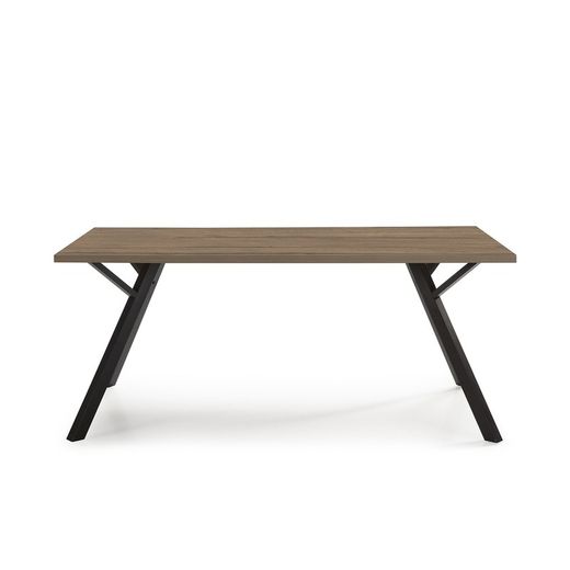 PAOLA Prostokątny stół do jadalni z naturalnej/czarnej melaminy, 160x90x76 cm