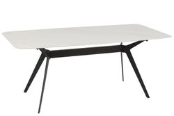 Rectangular WHITE Porcelain and Metal Dining Table White/Black, 180x90x74 cm