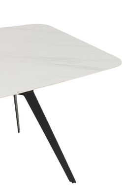 Rectangular WHITE Porcelain and Metal Dining Table White/Black, 180x90x74 cm