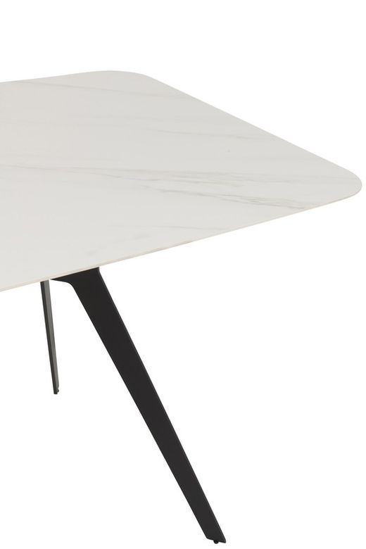 Rectangular WHITE Porcelain and Metal Dining Table White/Black, 180x90x74 cm