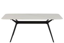 Rectangular WHITE Porcelain and Metal Dining Table White/Black, 180x90x74 cm