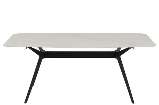 Rectangular WHITE Porcelain and Metal Dining Table White/Black, 180x90x74 cm