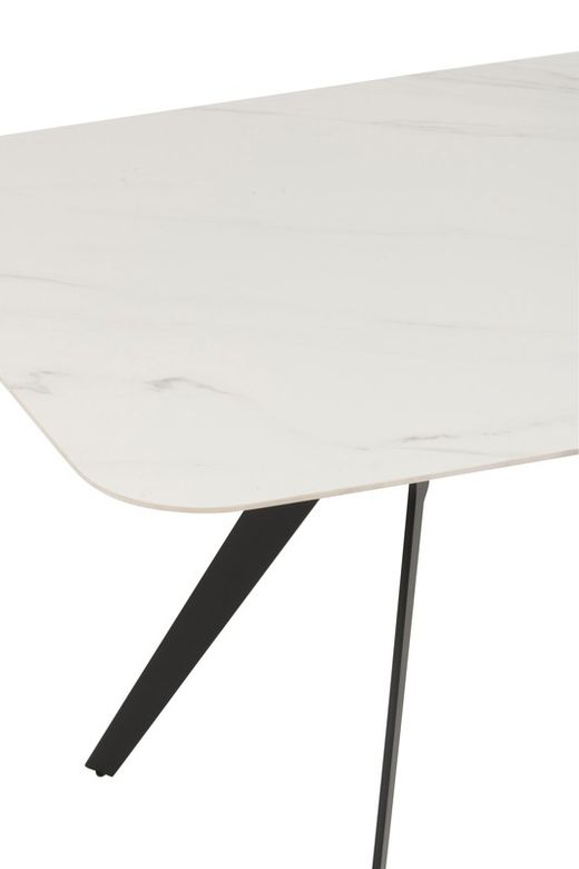 Rectangular WHITE Porcelain and Metal Dining Table White/Black, 180x90x74 cm