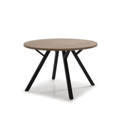 BENI Round Dining Table in Natural/Black Melamine, Ø120x77 cm