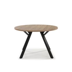BENI Round Dining Table in Natural/Black Melamine, Ø120x77 cm