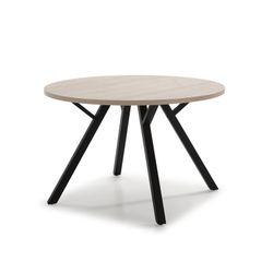 Table à manger ronde BENI en mélaminé et métal naturel/noir, Ø120x77 cm