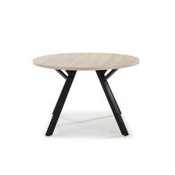 Table à manger ronde BENI en mélaminé et métal naturel/noir, Ø120x77 cm