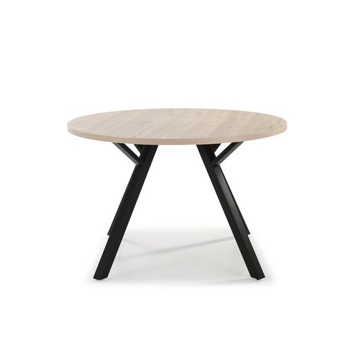 Table à manger ronde BENI en mélaminé et métal naturel/noir, Ø120x77 cm
