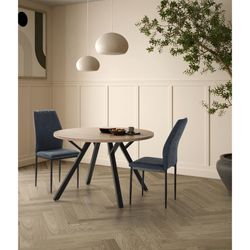 Table à manger ronde BENI en mélaminé et métal naturel/noir, Ø120x77 cm