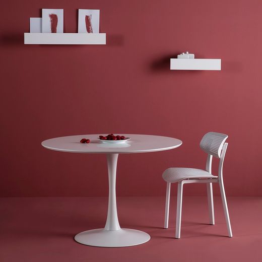 White round dining table made of wood and metal leg, 110 x 110 x 75 cm