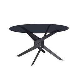 Table à manger ronde en verre trempé et métal en noir et gris, 140 x 140 x 76 cm | Jenna