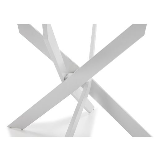 Round tempered glass and metal dining table in transparent and white, 120 x 120 x 76 cm | Ruth