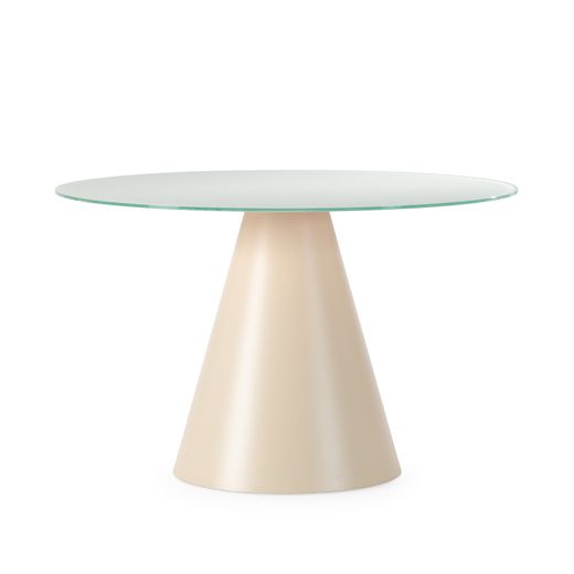 Mesa de comedor redonda de cristal y metal en beige, 120 x 120 x 75 cm | Vida