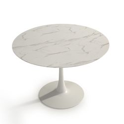 Round glass and metal dining table in white, Ø 110 x 75 cm | ada