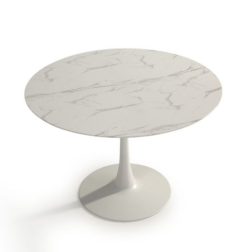 Round glass and metal dining table in white, Ø 110 x 75 cm | ada