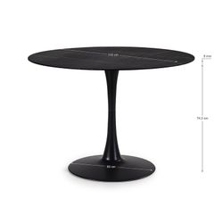 Ronde eettafel van glas en metaal in zwart, 110 x 110 x 75 cm | Adam