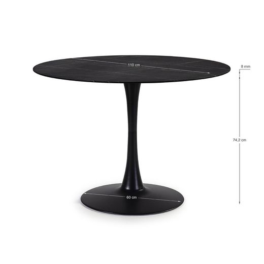 Ronde eettafel van glas en metaal in zwart, 110 x 110 x 75 cm | Adam