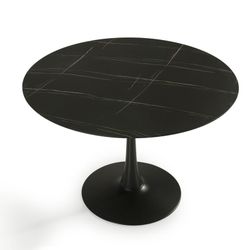 Ronde eettafel van glas en metaal in zwart, 110 x 110 x 75 cm | Adam