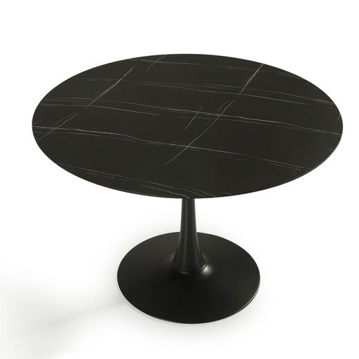 Ronde eettafel van glas en metaal in zwart, 110 x 110 x 75 cm | Adam
