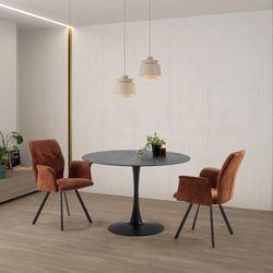 Ronde eettafel van glas en metaal in zwart, 110 x 110 x 75 cm | Adam