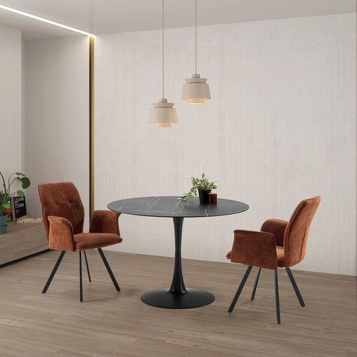 Ronde eettafel van glas en metaal in zwart, 110 x 110 x 75 cm | Adam
