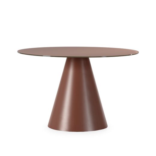 Mesa de comedor redonda de cristal y metal en terracota, 120 x 120 x 75 cm | Vida