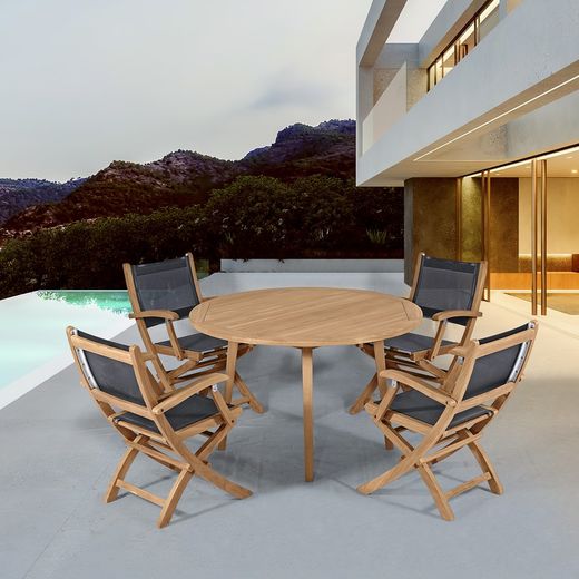 Garden dining set in natural teak and black Batyline | Candon