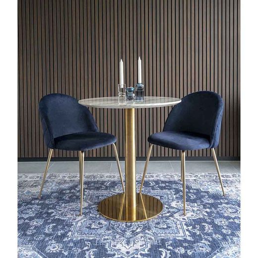 Tavolo da pranzo rotondo in legno effetto marmo bianco, 70 x 70 x 75 cm | Bolzano