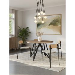 Table de salle à manger ronde en bois et métal, couleur chêne, 130 x 130 x 75 cm | Salma