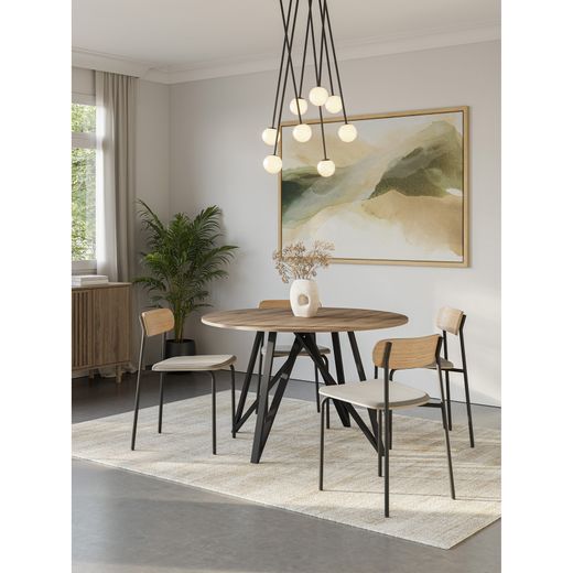 Table de salle à manger ronde en bois et métal, couleur chêne, 130 x 130 x 75 cm | Salma