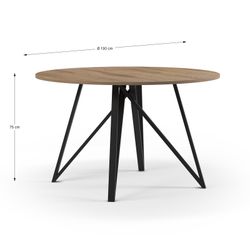 Table de salle à manger ronde en bois et métal, couleur chêne, 130 x 130 x 75 cm | Salma
