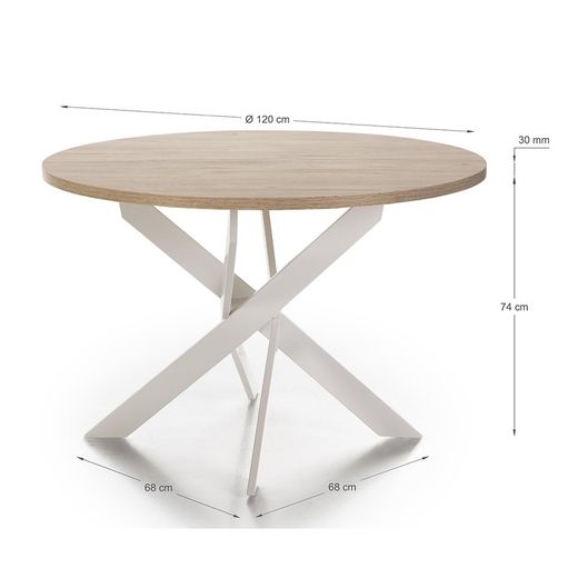 Runder Esstisch aus Holz und Metall in Natur und Weiß, 120 x 120 x 77 cm | Dort