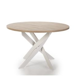Runder Esstisch aus Holz und Metall in Natur und Weiß, 120 x 120 x 77 cm | Dort