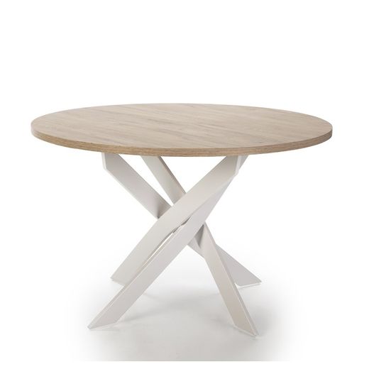Runder Esstisch aus Holz und Metall in Natur und Weiß, 120 x 120 x 77 cm | Dort