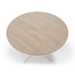 Runder Esstisch aus Holz und Metall in Natur und Weiß, 120 x 120 x 77 cm | Dort