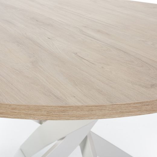 Runder Esstisch aus Holz und Metall in Natur und Weiß, 120 x 120 x 77 cm | Dort