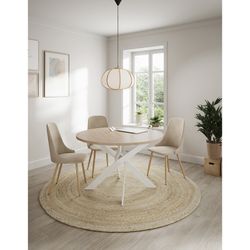 Runder Esstisch aus Holz und Metall in Natur und Weiß, 120 x 120 x 77 cm | Dort